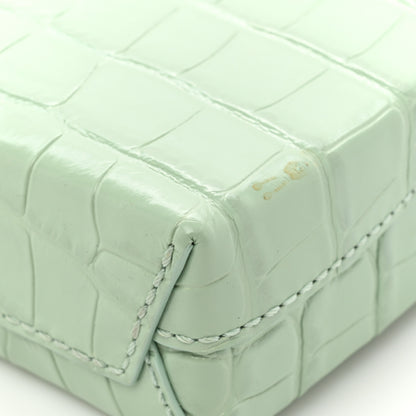 Balenciaga Shiny Calfskin Logo Crocodile Embossed Shopping Phone Holder Bag Light Green Black 10 of 12