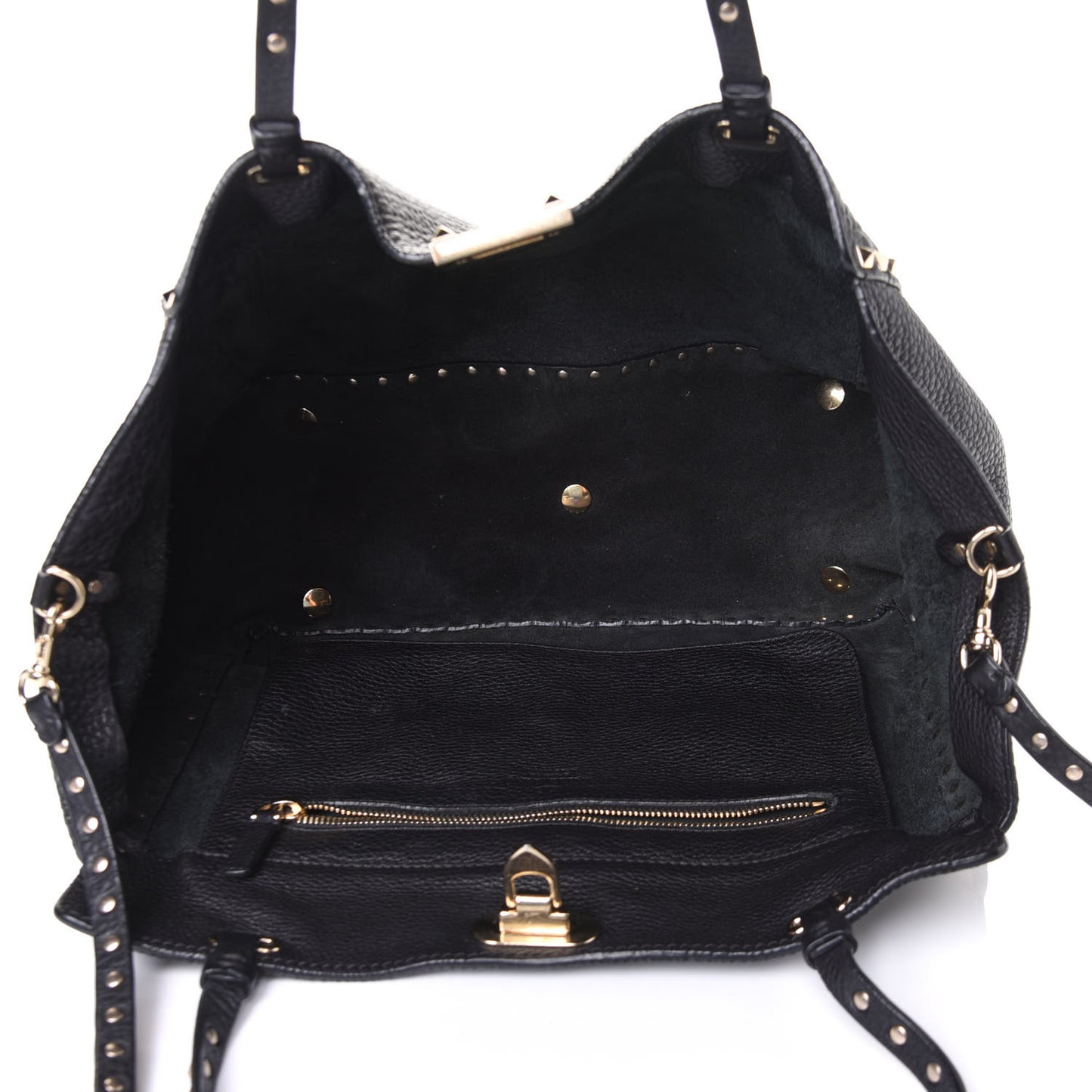 Pebbled Calfskin Medium Rockstud Tote Black