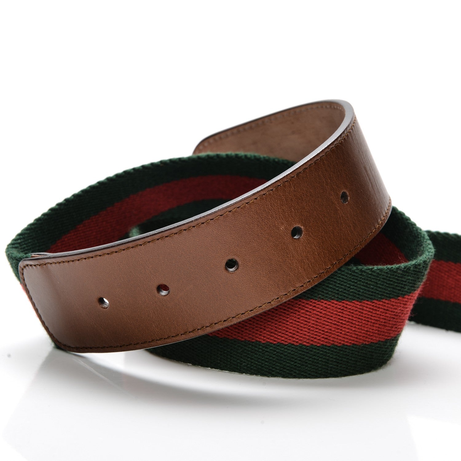 Gucci Nylon Calfskin Double G Web 40mm Belt 85 34 Green Red Cuir 4 of 4
