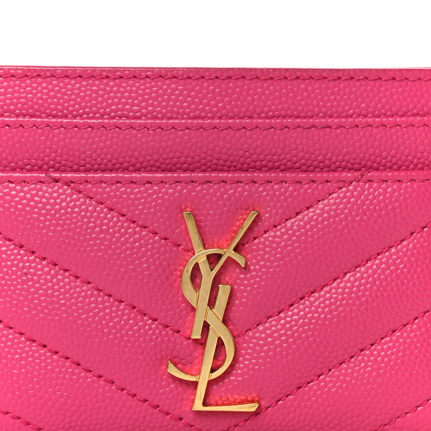 Saint Laurent Grain De Poudre Matelasse Chevron Monogram Credit Card Case Fresh Fuxia 8 of 9