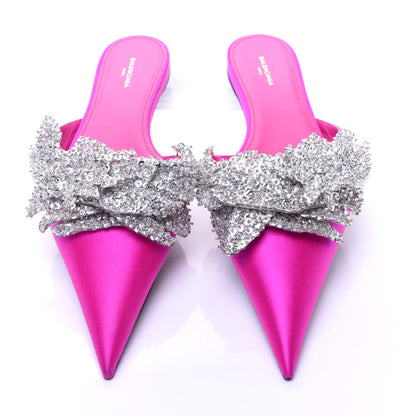 Balenciaga Satin Sequin Embellished Slash Slippers 37.5 Fuchsia 9 of 11