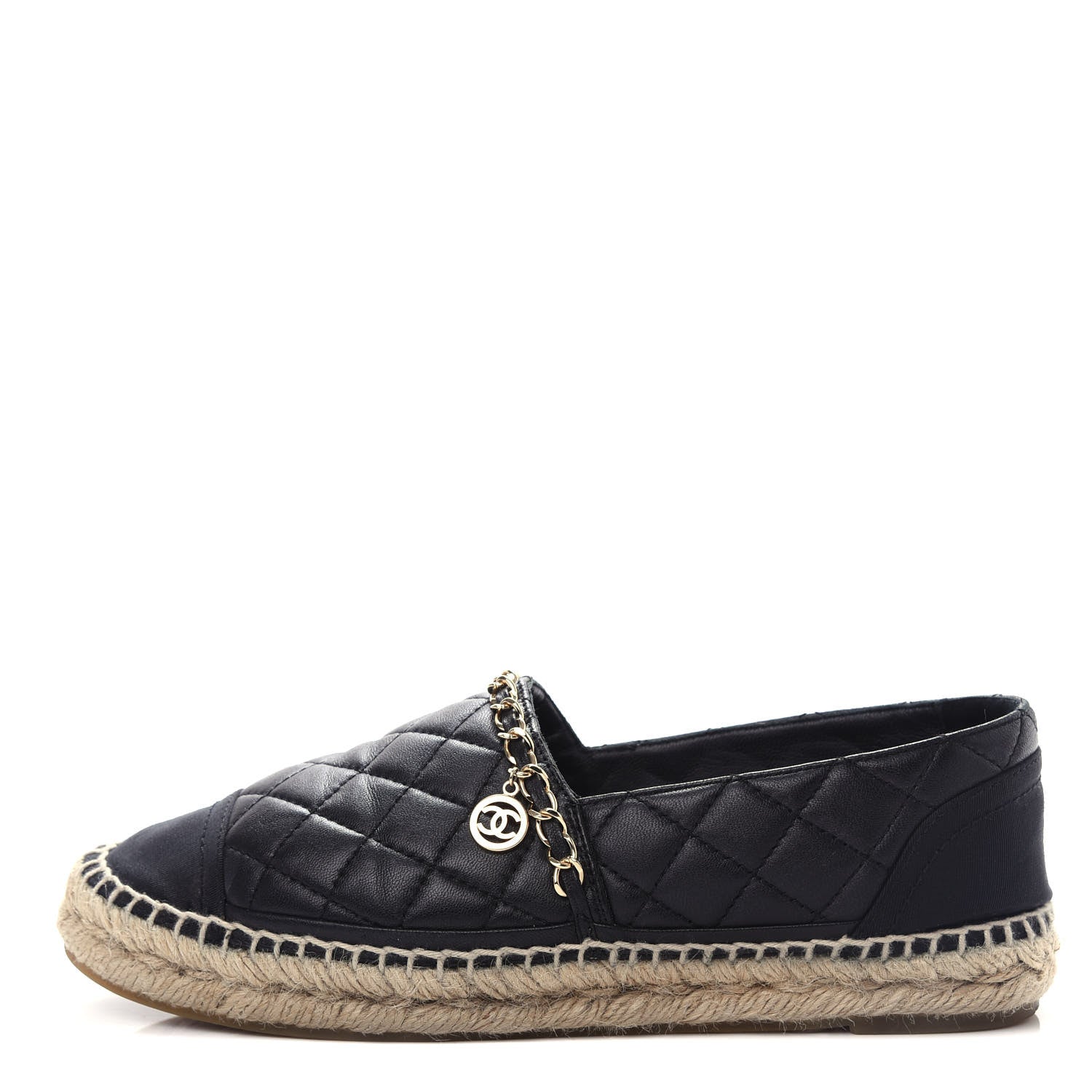 Chanel Lambskin Grosgrain Quilted CC Chain Espadrilles 37 Black 1 of 11