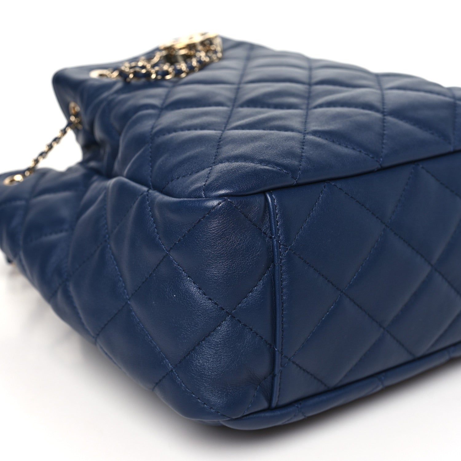 Chanel Lambskin Quilted Chain Drawstring Bag Navy Blue 9 of 10