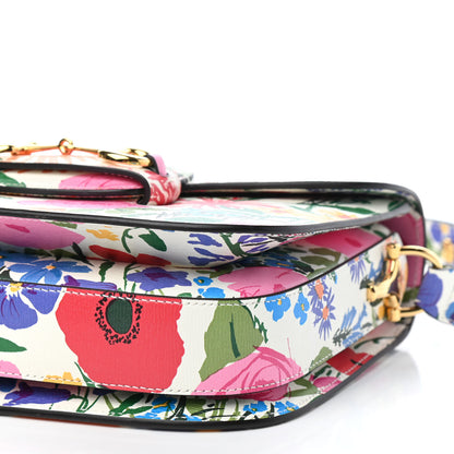 Gucci X KEN SCOTT New Shangai Calfskin Jardin D'Avril Floral Print Horsebit 1955 Shoulder Bag Ivory Pink Wild Rose 9 of 11