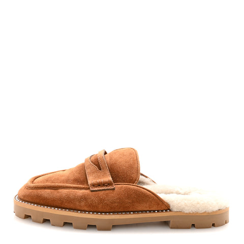 Suede Shearling Ronnie Flat Mules 39.5 Tan Natural