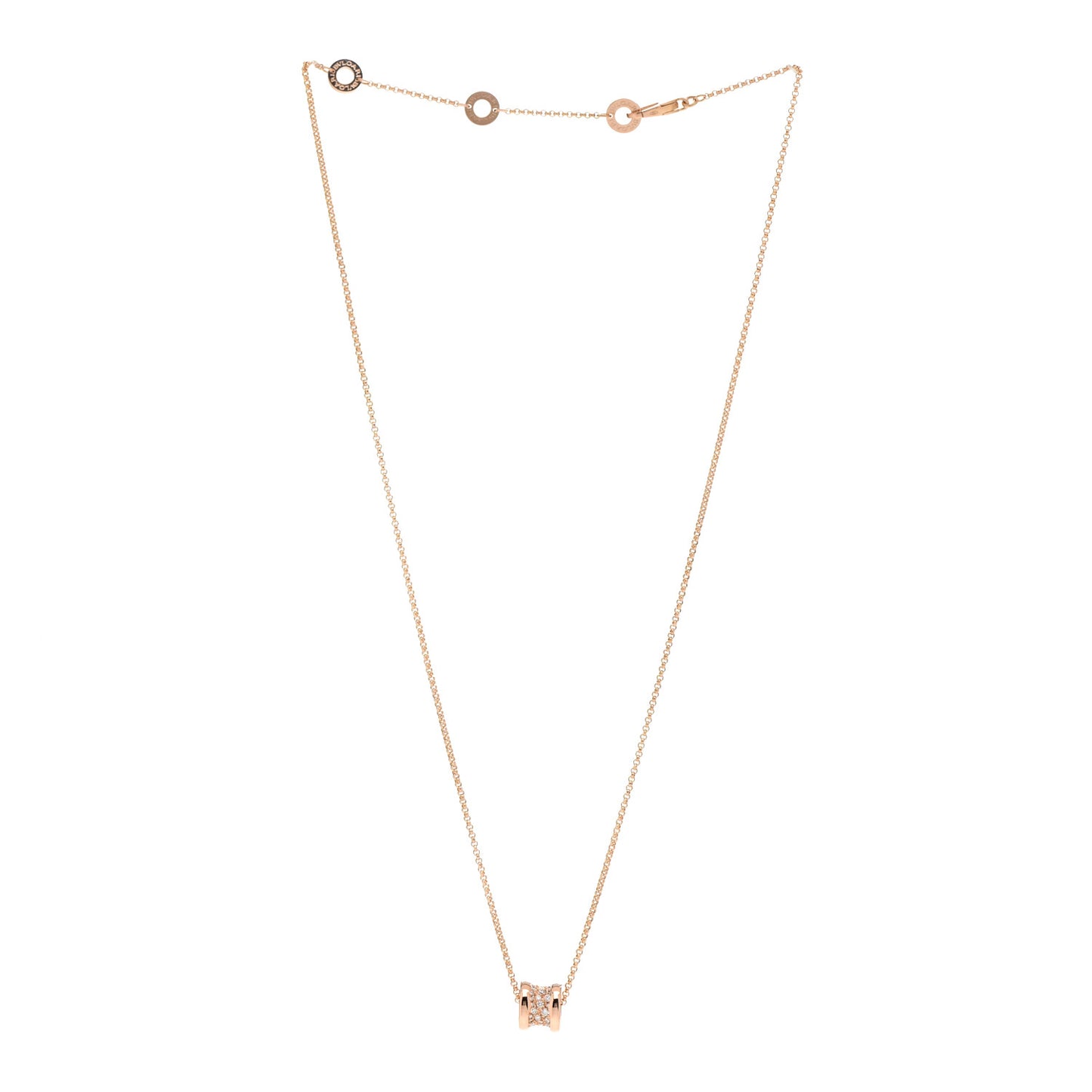 18K Rose Gold Diamond Small B.Zero1 Pave Pendant Necklace