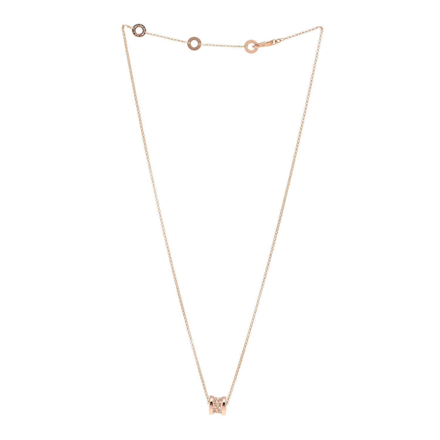 Bulgari 18K Rose Gold Diamond Small B.Zero1 Pave Pendant Necklace 3 of 8