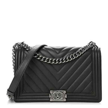 Chanel Calfskin Chevron Quilted New Medium Boy Flap Grey 1 of 7