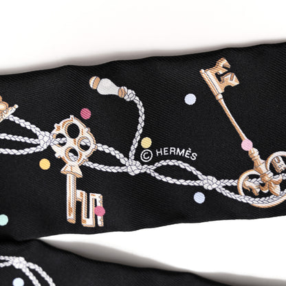 Hermes Silk Les Cles A Pois Twilly Black Beige Rose Multicolor 3 of 4