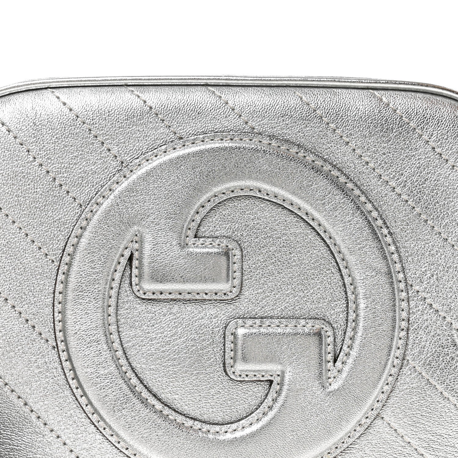 Gucci Metallic Sakai Be Green Calfskin Diagonal Stitched Small Blondie Shoulder Bag Silver 8 of 11