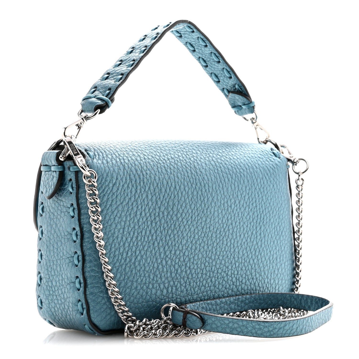Fendi Metallic Cuoio Roma Sellerissima Nappa Sintetica Tape Stitch Mini Baguette Placca Argento 3 of 9