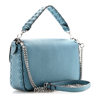 Fendi Metallic Cuoio Roma Sellerissima Nappa Sintetica Tape Stitch Mini Baguette Placca Argento 3 of 9