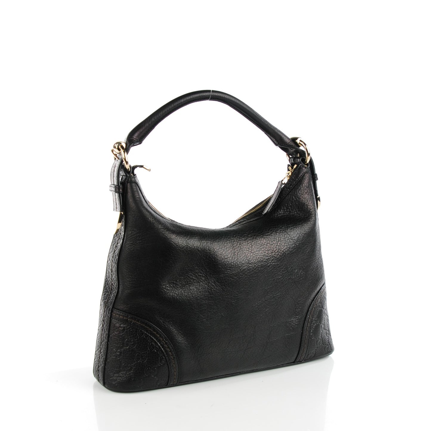 Pebbled Calfskin Guccissima Trim Medium Signoria Hobo Black