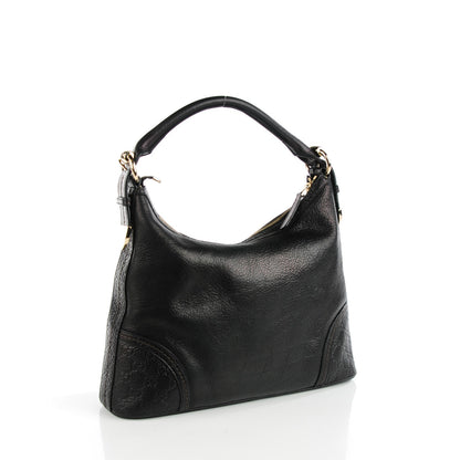 Gucci Pebbled Calfskin Guccissima Trim Medium Signoria Hobo Black 3 of 8