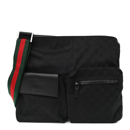 Gucci Monogram Web Medium Double Pocket Messenger Bag Black 1 of 10