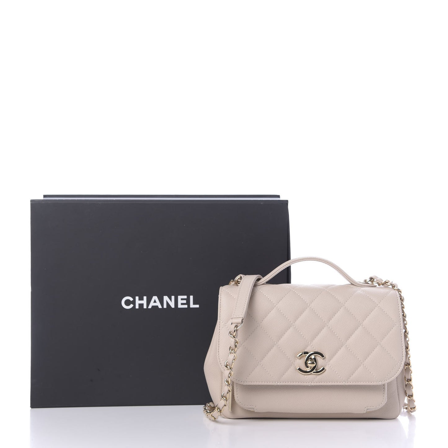 Caviar Quilted Medium Business Affinity Flap Light Beige