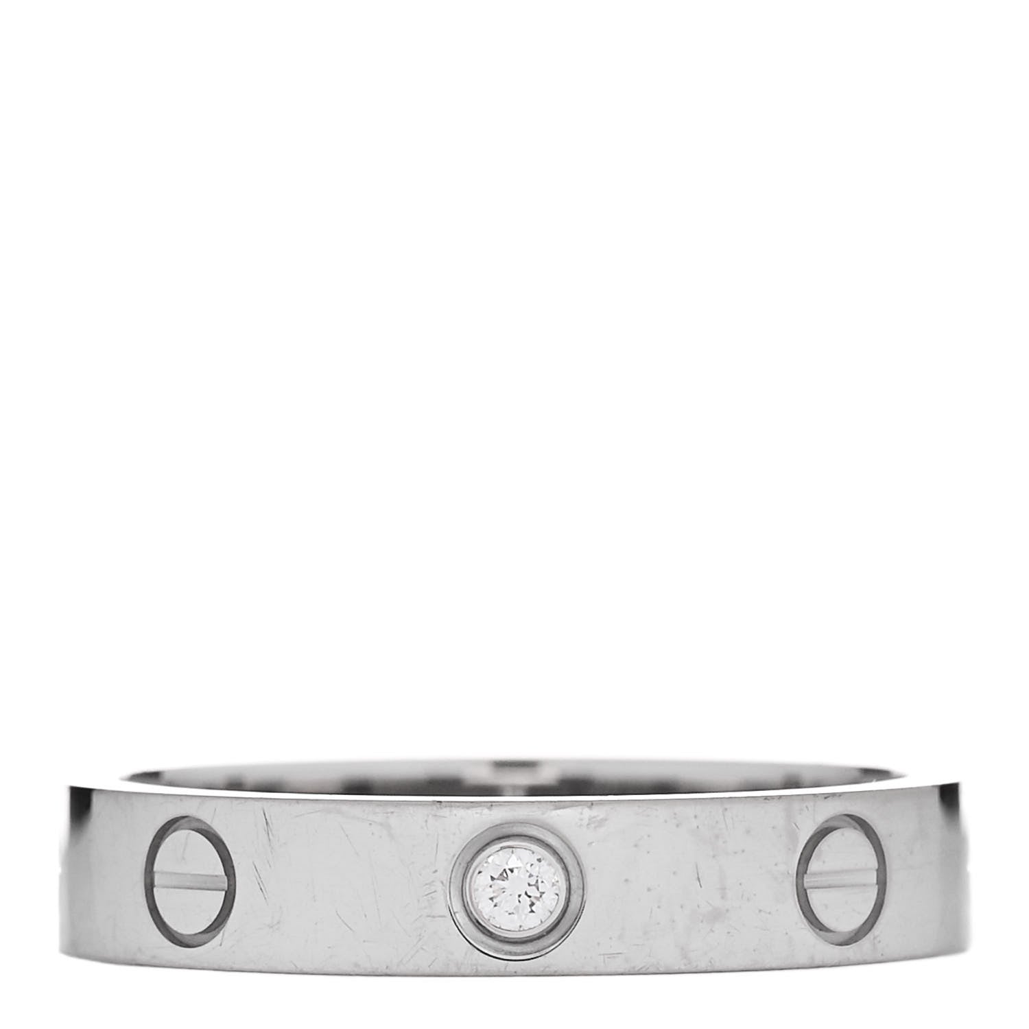 Cartier 18K White Gold Diamond 4mm LOVE Wedding Band Ring 55 7.25 1 of 5