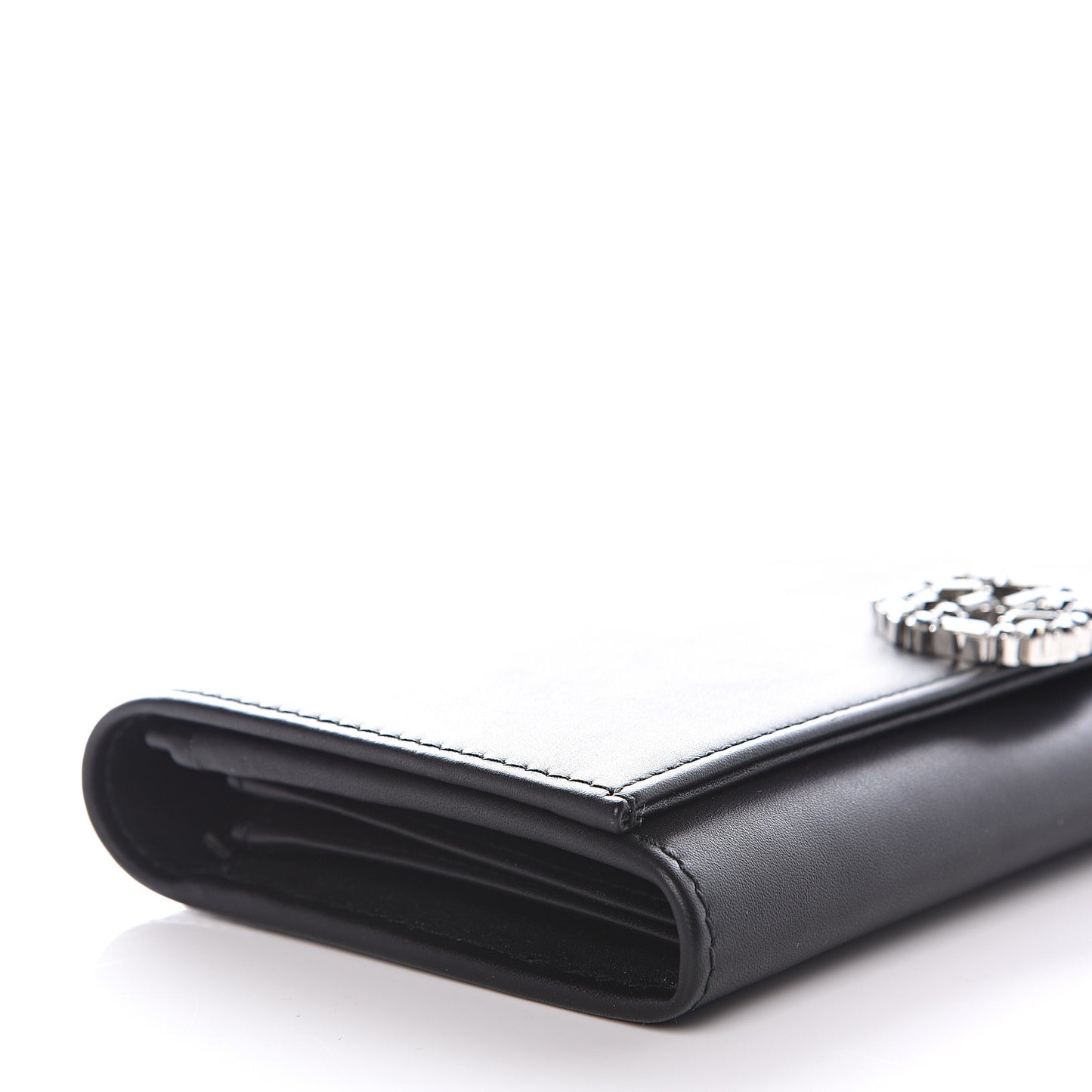Calfskin Swarovski Crystal GG Sparkling Flap Wallet Black