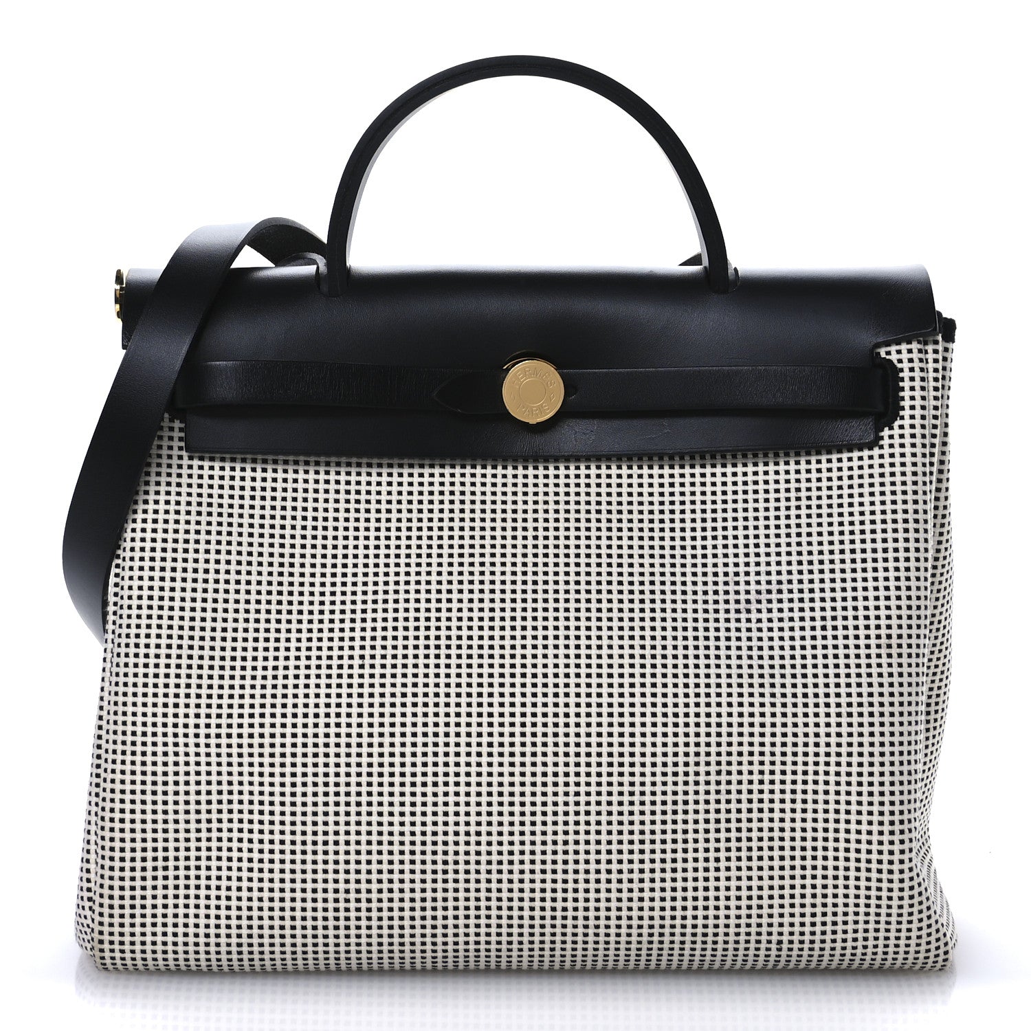 Hermes Vache Hunter Toile Quadrille Viking Herbag Zip Retourne 31 PM Ecru Black 19 of 24
