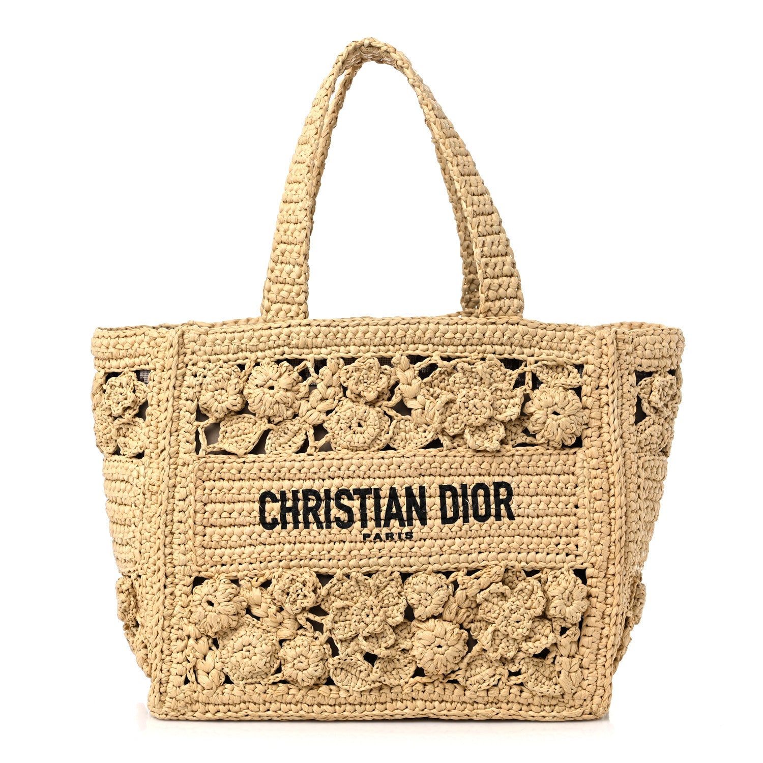 Christian Dior Woven Raffia Floral Embellished Small Book Tote Natural 4 of 11
