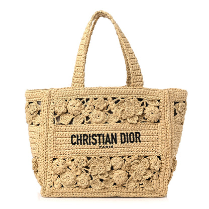 Christian Dior Woven Raffia Floral Embellished Small Book Tote Natural 4 of 11