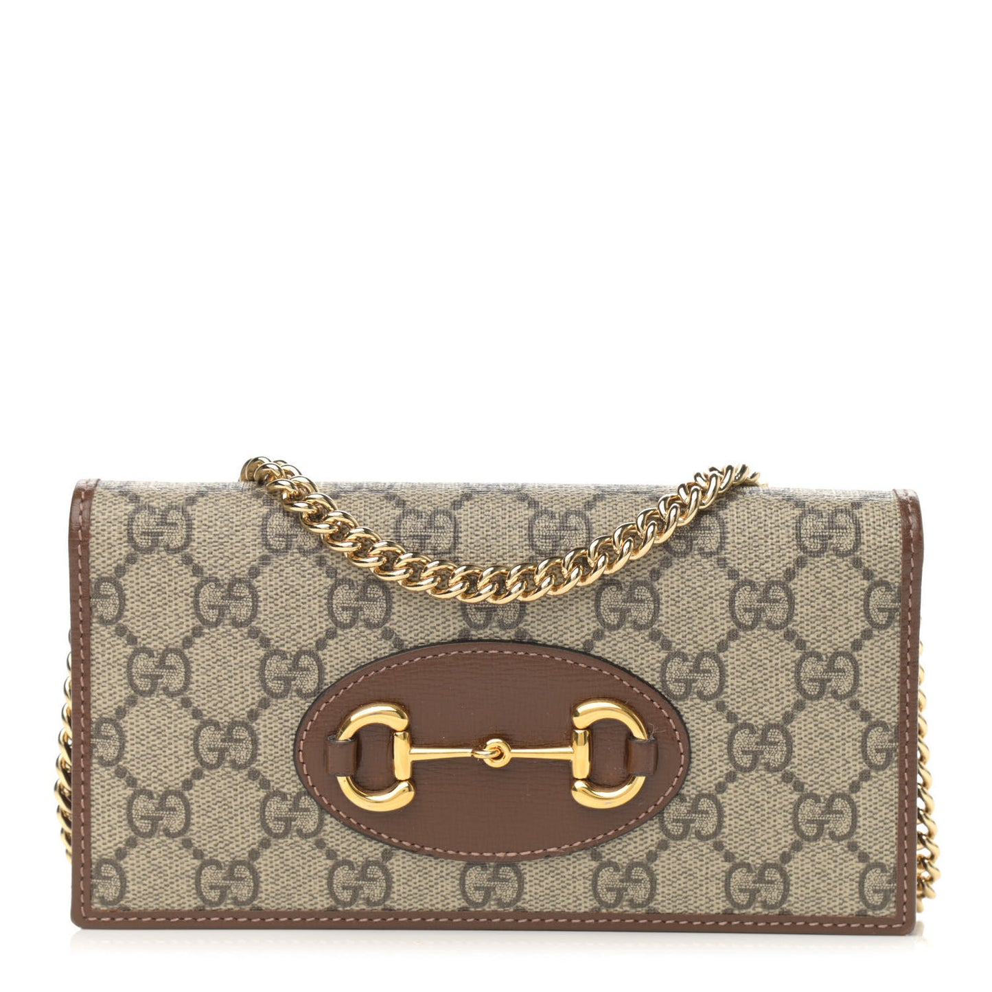 GG Supreme Monogram Azalea Calfskin Horsebit 1955 Wallet On Chain Beige Ebony Brown Sugar