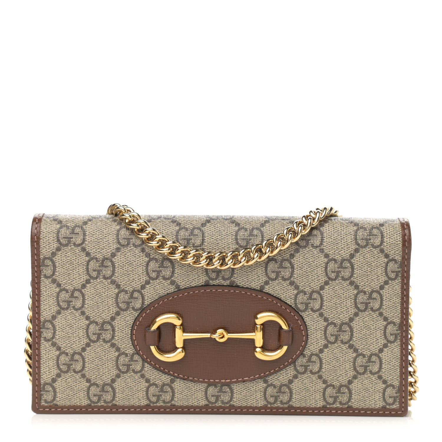 Gucci GG Supreme Monogram Azalea Calfskin Horsebit 1955 Wallet On Chain Beige Ebony Brown Sugar 1 of 13