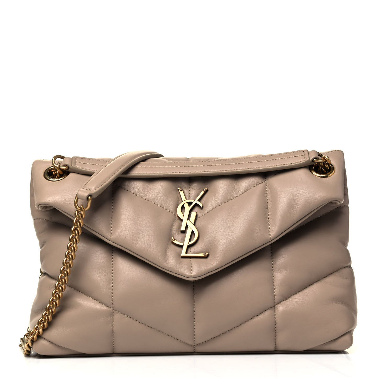 Lambskin Quilted Small Loulou Puffer Monogram Chain Satchel Dark Beige