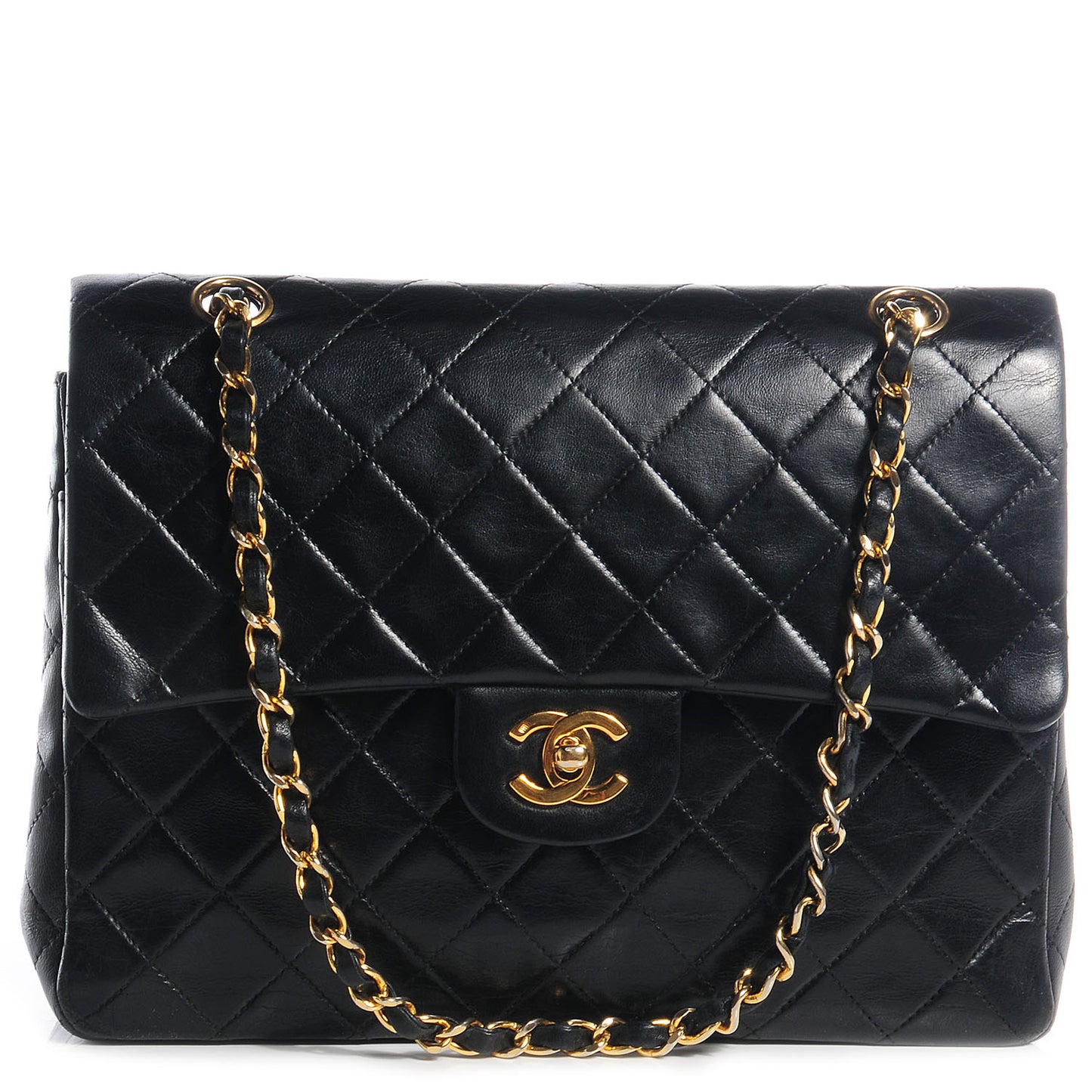 Lambskin Medium Double Flap Black