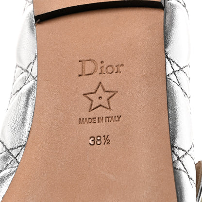 Christian Dior Metallic Lambskin Cannage Pearl Ballet Flats 38.5 Steel 9 of 9
