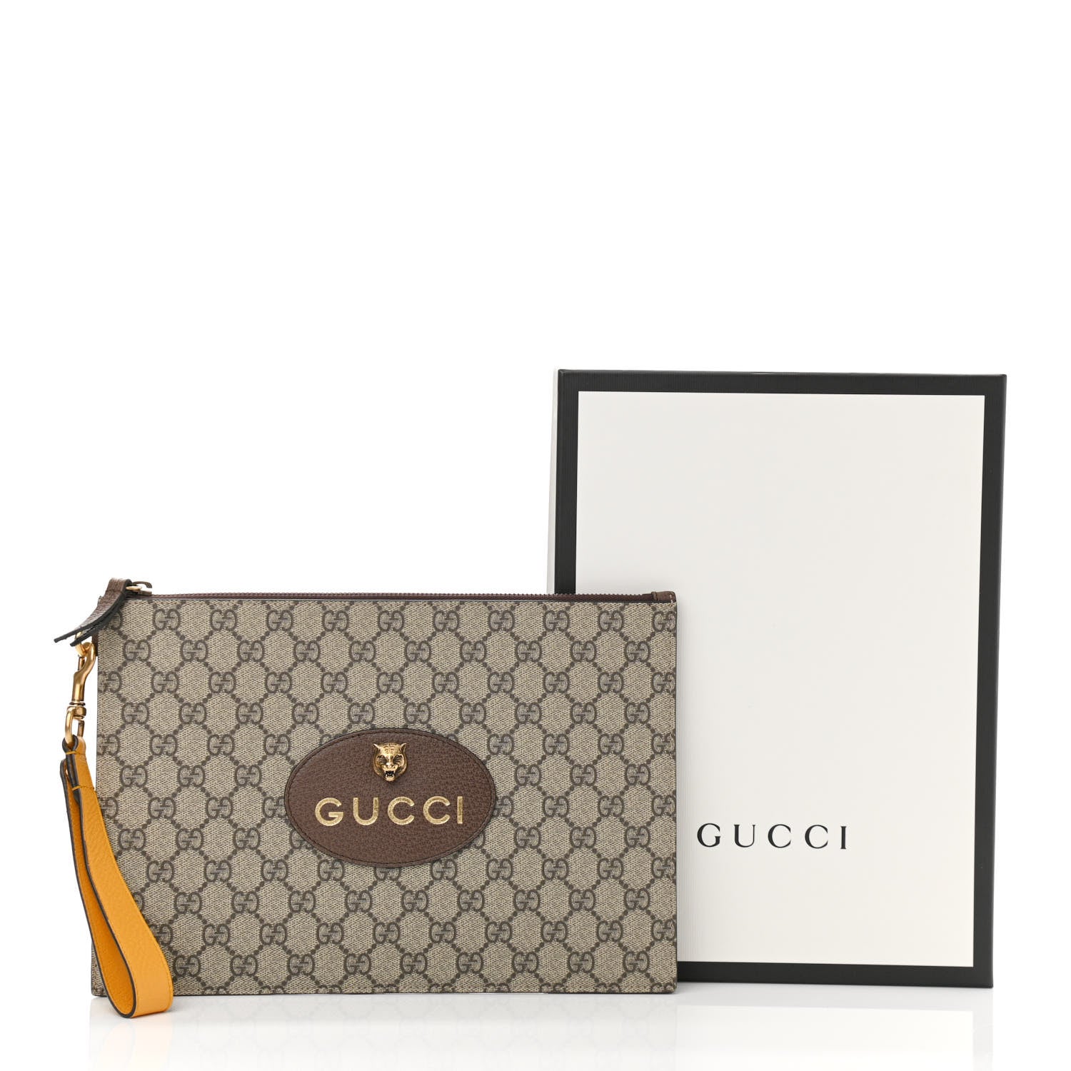 Gucci GG Supreme Monogram Neo Vintage Zip Wristlet Pouch Beige New Acero Crop 7 of 7
