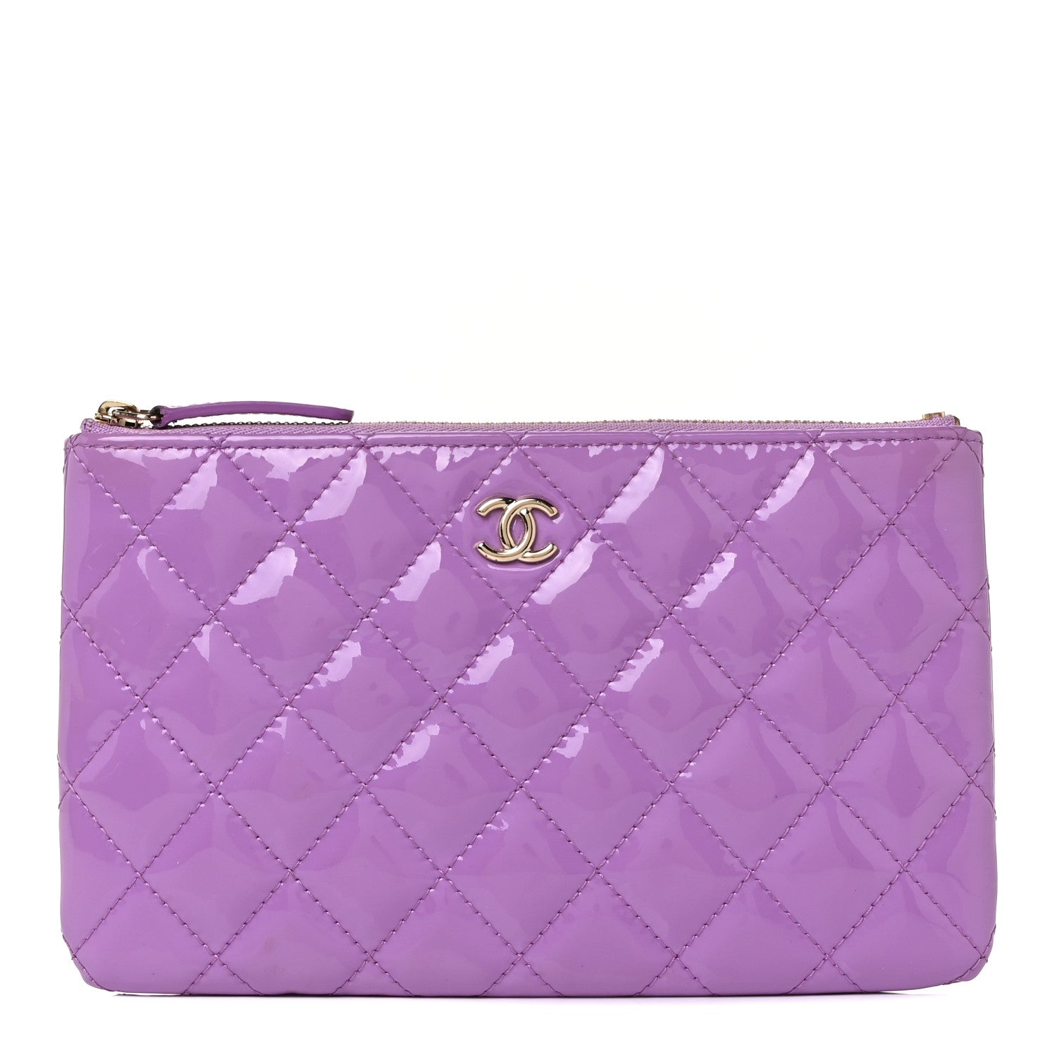 Chanel Patent Quilted Cosmetic Case Purple 1 of 10