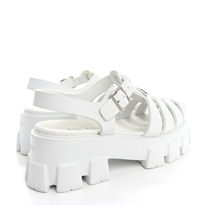 Prada Foam Rubber Metal Triangle Logo Monolith 55mm Cage Sandals 40 White 5 of 10