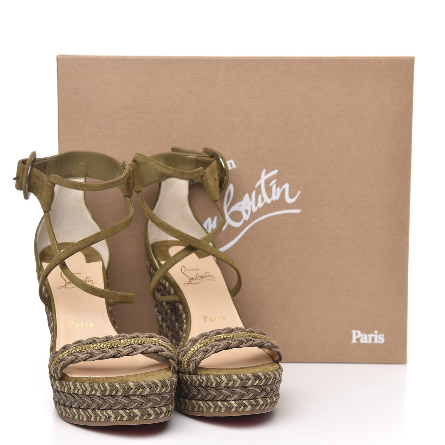 Tresse Veau Velours Bodrum 110 Wedge Sandals 39 Green Tea