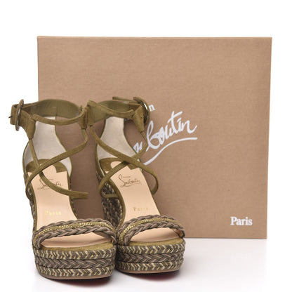 Christian Louboutin Tresse Veau Velours Bodrum 110 Wedge Sandals 39 Green Tea 8 of 8