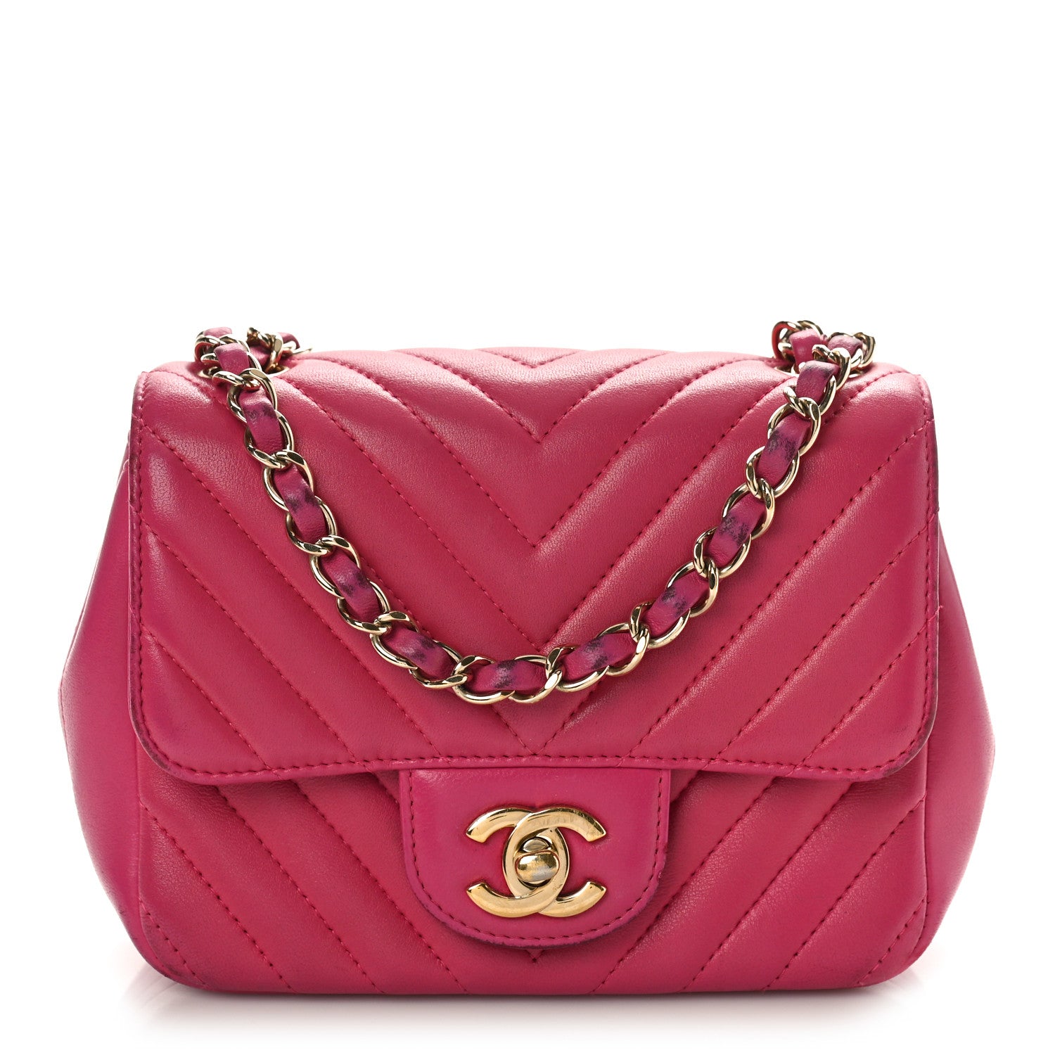 Chanel Lambskin Chevron Quilted Mini Square Flap Fuchsia 1 of 12