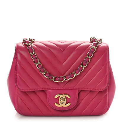 Chanel Lambskin Chevron Quilted Mini Square Flap Fuchsia 1 of 12