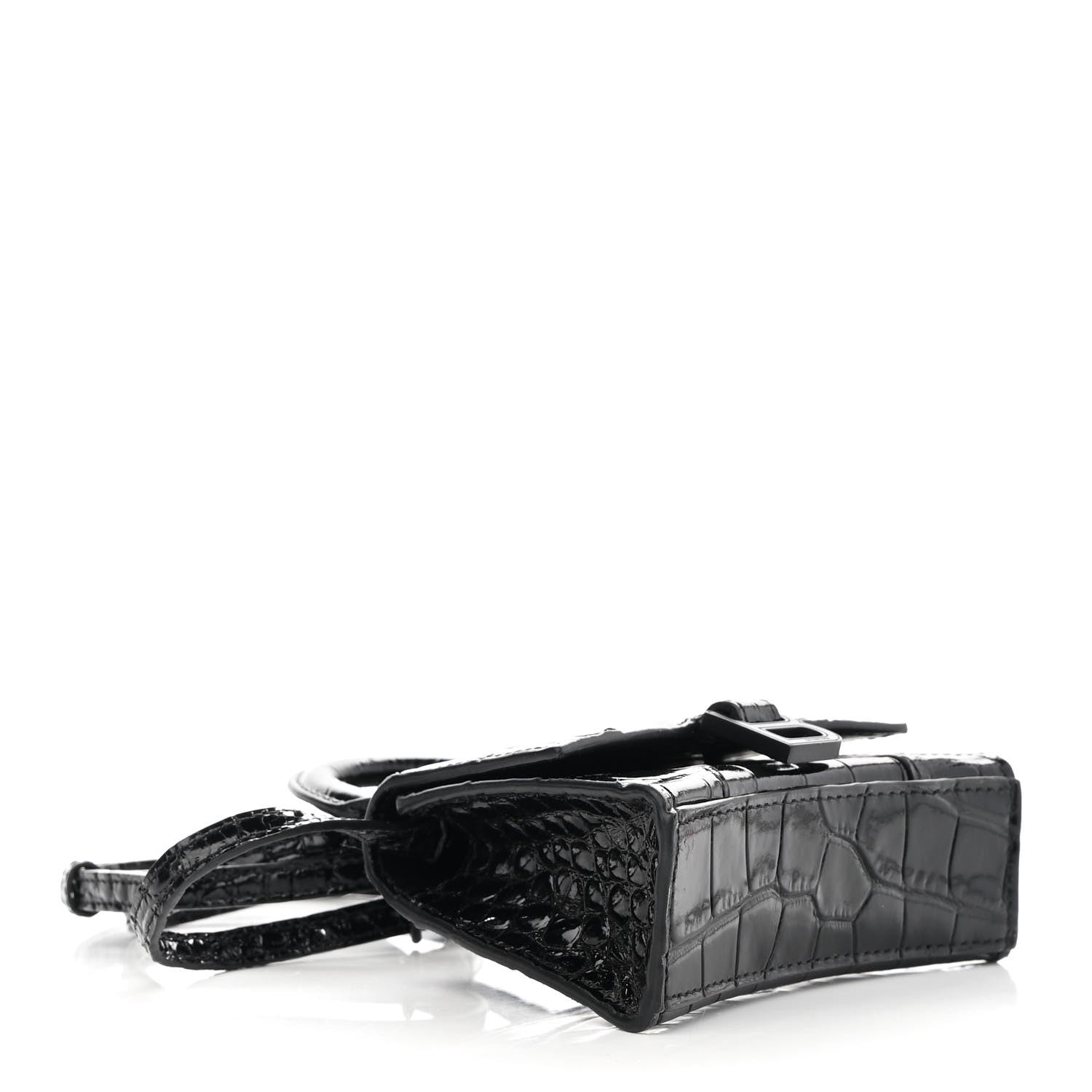Balenciaga Shiny Calfskin Monochrome Crocodile Embossed Hourglass Top Handle Bag Mini Black 4 of 11