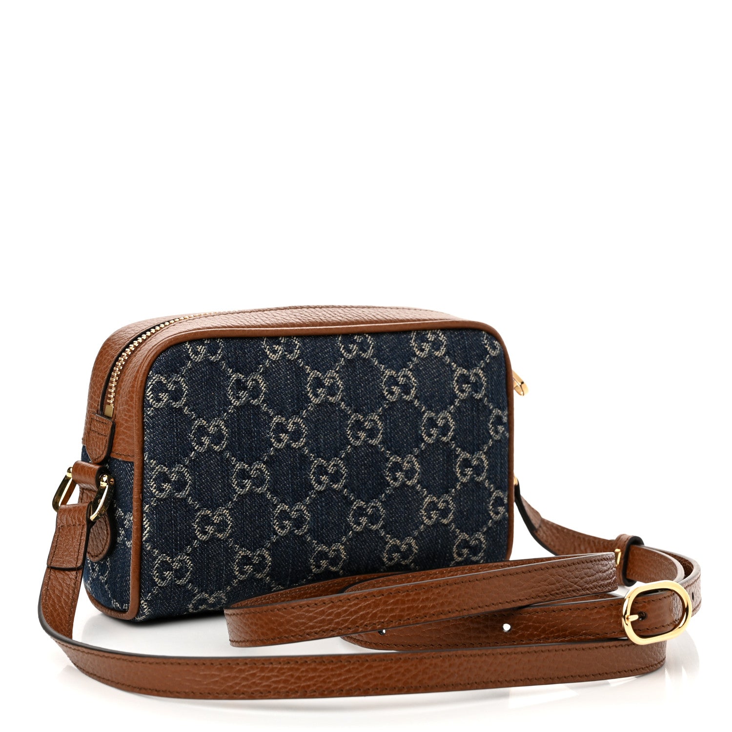 Gucci New Denim GG Monogram Dollar Calfskin Mini Ophidia Shoulder Bag Blue Tea Cuir Epilog 3 of 11