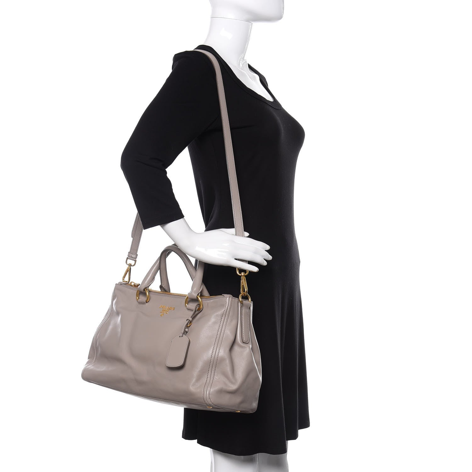 Prada Soft Calfskin Double Zip Shoulder Bag Pomice 3 of 10