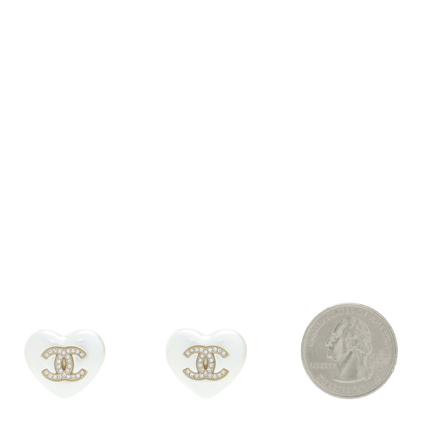 Pearl Crystal CC Heart Earrings Gold