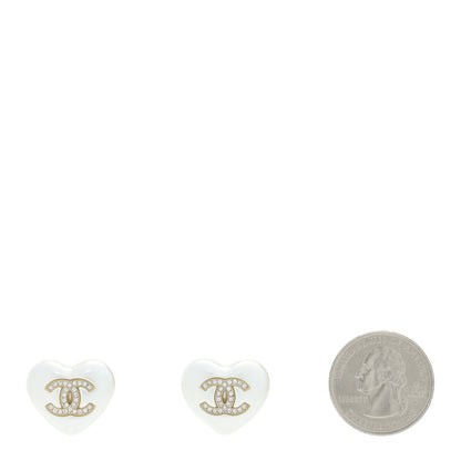 Chanel Pearl Crystal CC Heart Earrings Gold 2 of 5