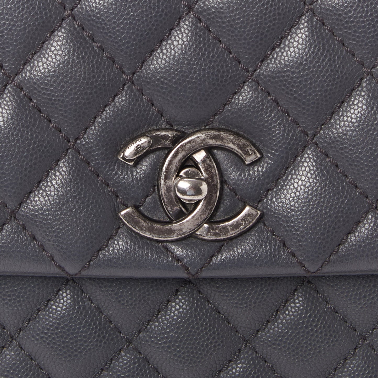 Caviar Quilted Large Coco Handle Flap Grey