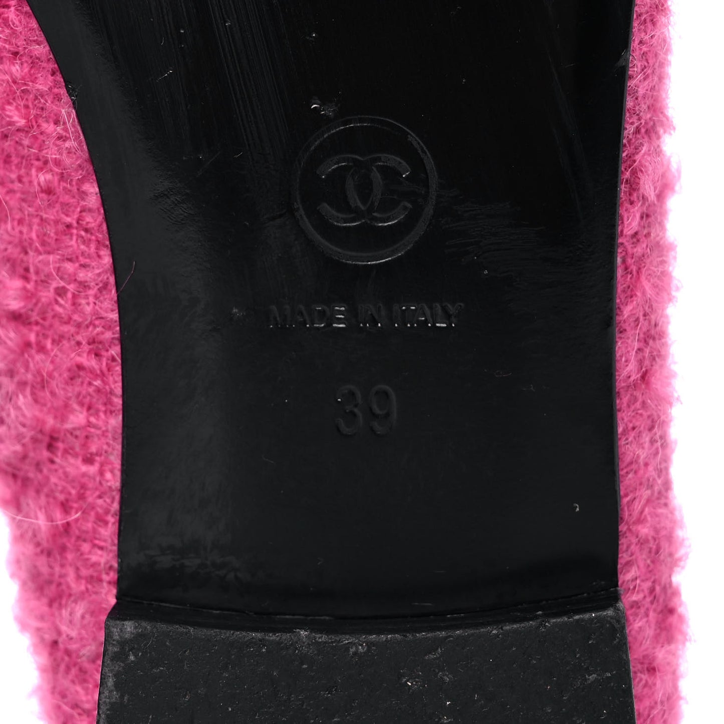 Tweed Patent Cap Toe Ballerina Flats 39 Pink Black
