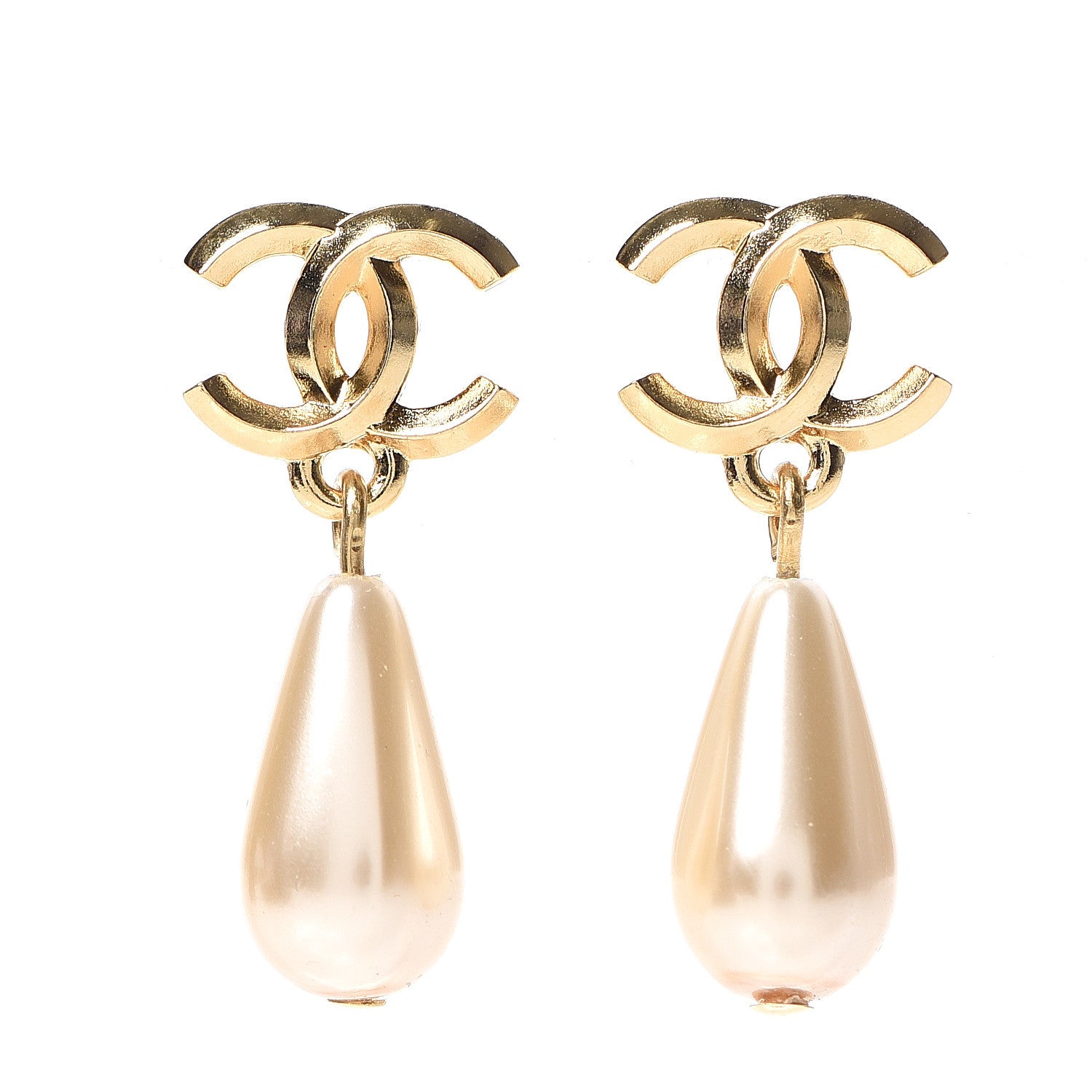Chanel Metal CC Pearl Drop Earrings Gold 1 of 5