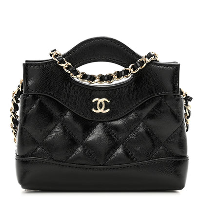 Chanel Shiny Lambskin Quilted Micro 31 Clutch With Chain Black 1 of 11