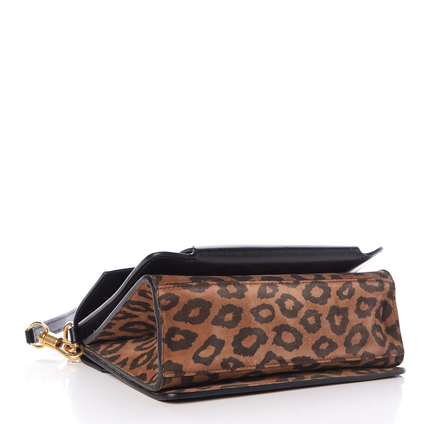 Calfskin Suede Leopard Print Small GV3 Shoulder Bag Black Chestnut