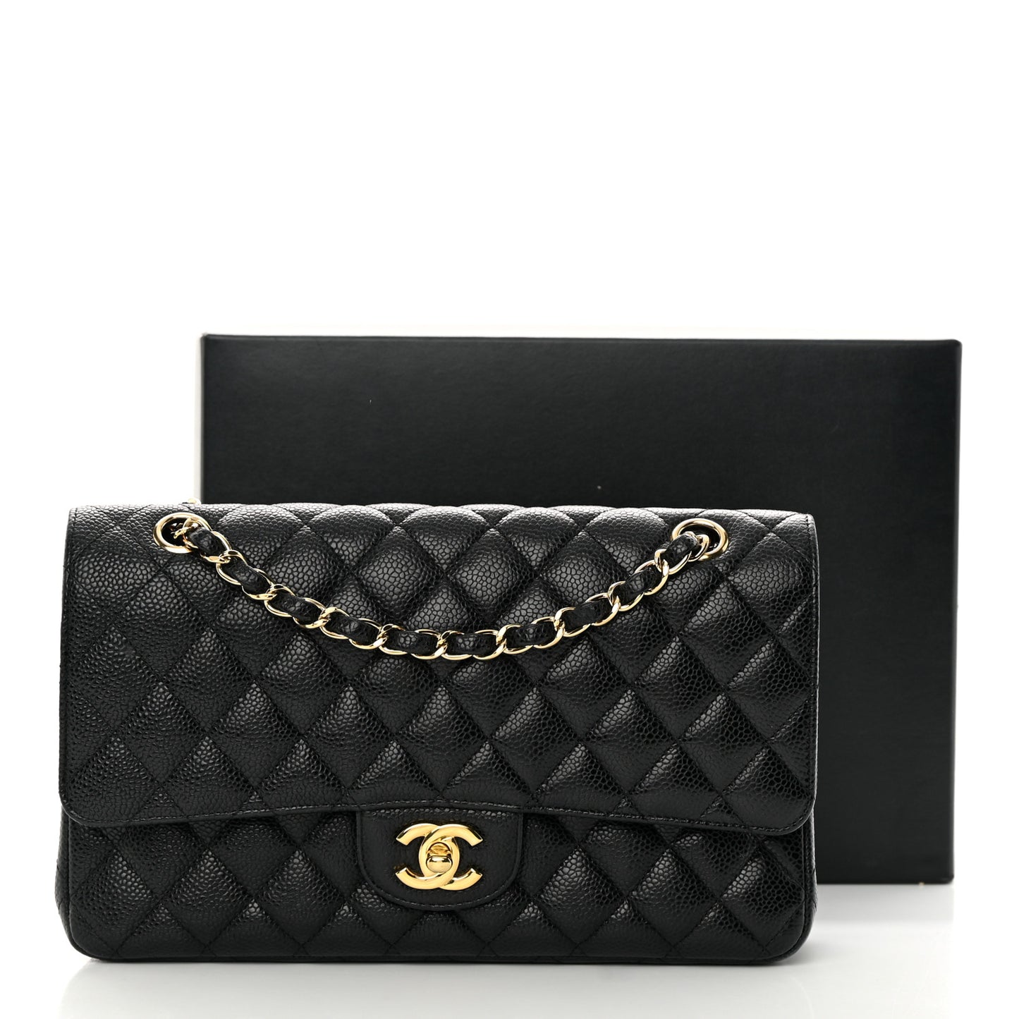 Caviar Quilted Medium Double Flap Black