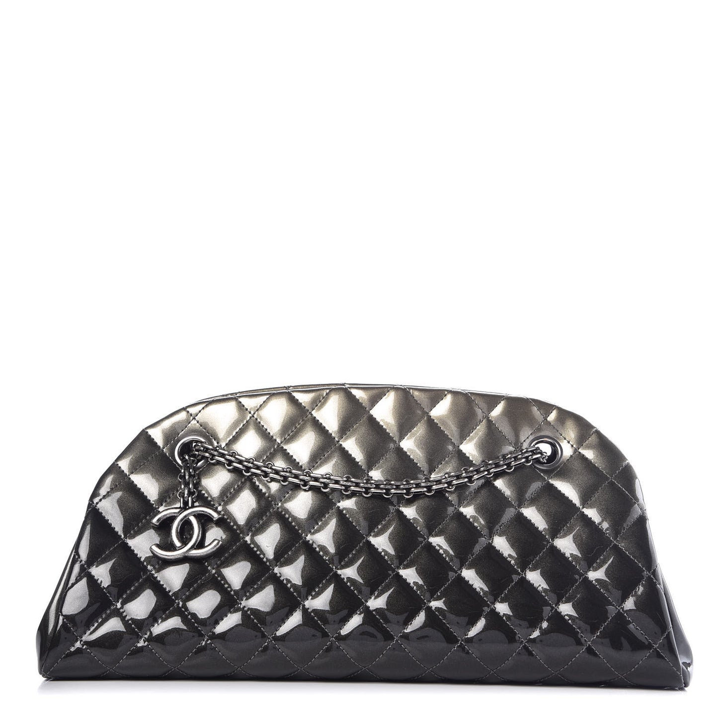 Metallic Patent Quilted Medium Just Mademoiselle Bowling Bag Silver Degrade