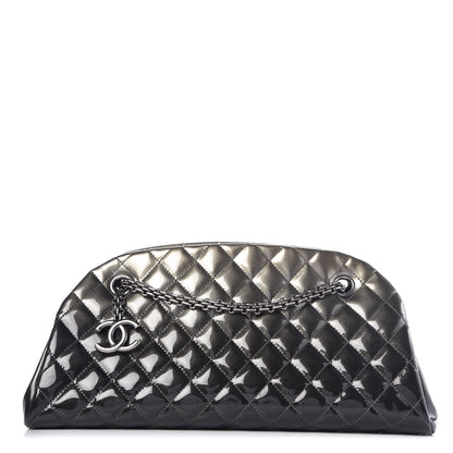 Chanel Metallic Patent Quilted Medium Just Mademoiselle Bowling Bag Silver Degrade 1 of 8